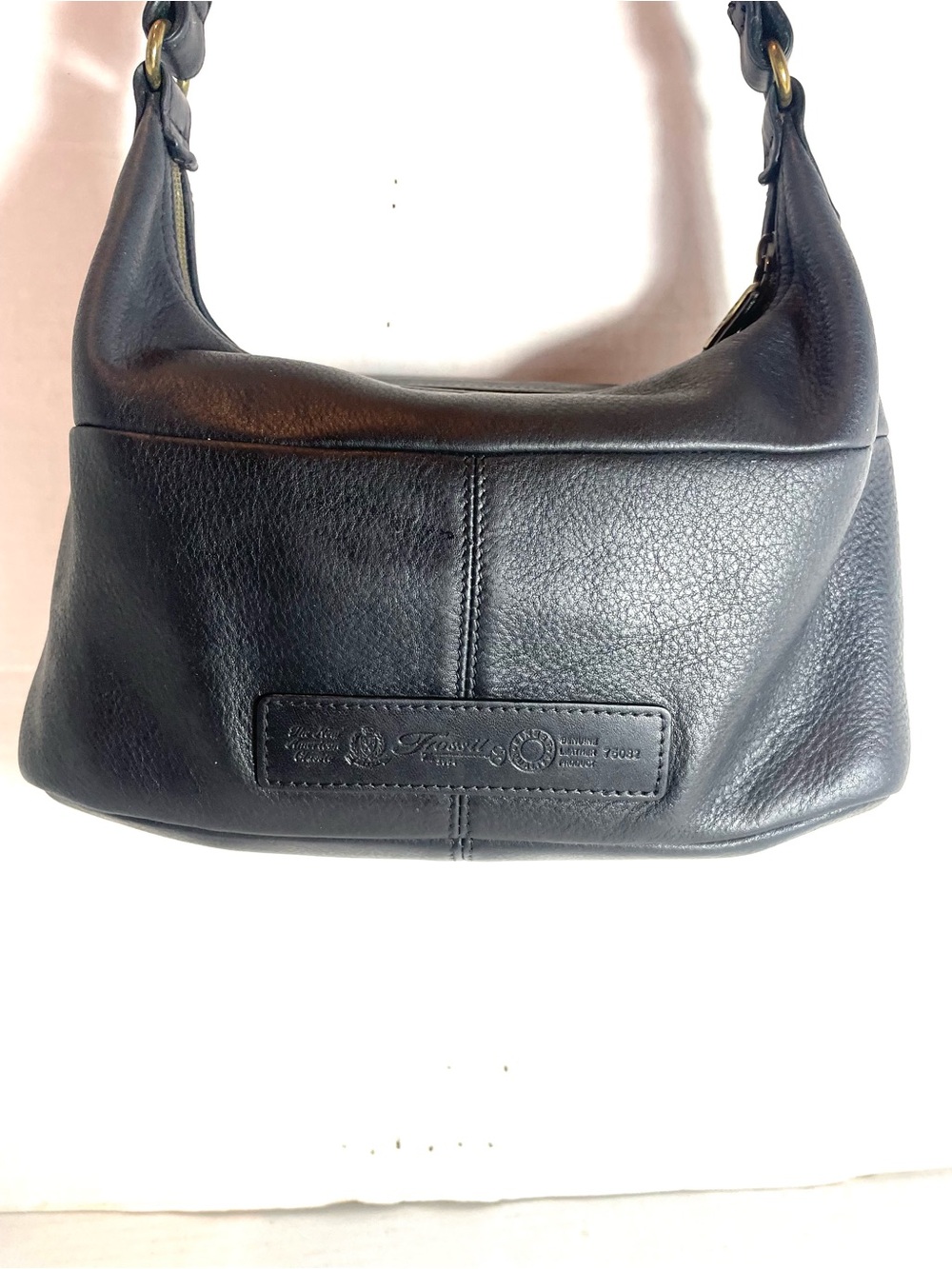 Vintage Fossil 75082 Black 100% Genuine Leather Baguette Shoulder Bag Y2K - Picture 7 of 16